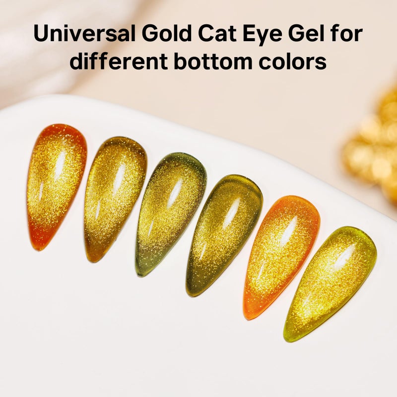 MIZHSE Gold Cat Eye Gel Nail Polish, 9D Magnetic Gel Polish with Magnet Stick, 10ml Universal Galaxy Bright Glitter Shimmer Cateye Effect Soak Off Nail Art Manicure DIY at Home - Image 5
